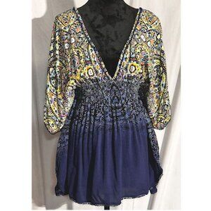 Victoria's Secret Batwing Tunic, Blue Ombre, Ethnic Pattern, Size Med